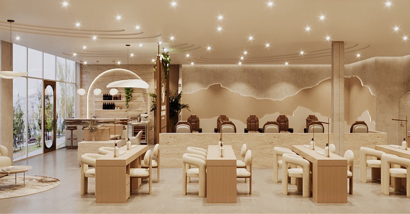 Warm cream interior concept for The Nail & Beauty House